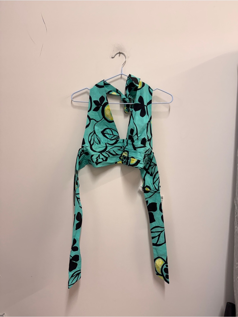 Zara Teal Floral Tie-Back Tank with Yellow Accents